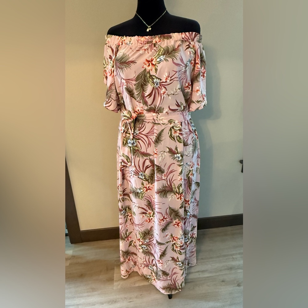 Impressions Pink Tropical Floral Maxi Dress